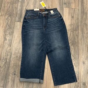 Judy Blue 88873 Highway waist wide crop lake Women's Dark Blue Jeans